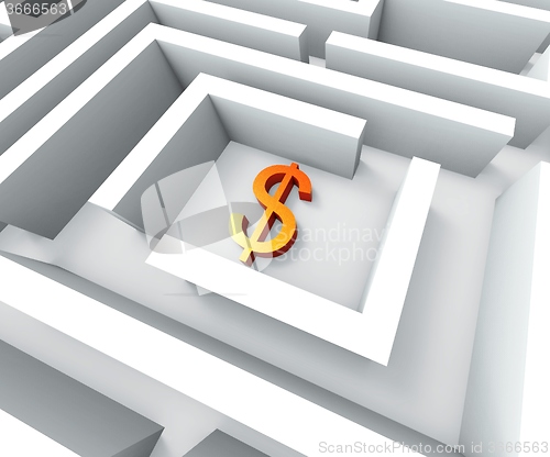 Image of Dollar Sign In Maze Shows Finding Dollars