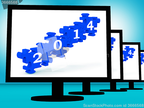 Image of 2014 On Monitors Shows Future Calendar