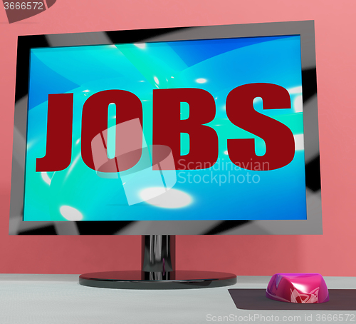 Image of Jobs On Monitor Shows Employment Or Hiring Online