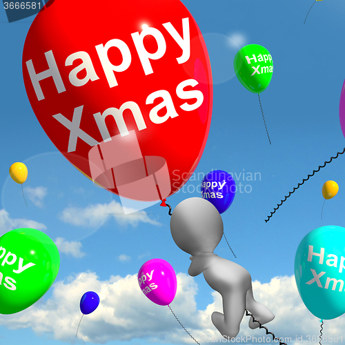 Image of Balloons Floating In The Sky With Happy Xmas Message