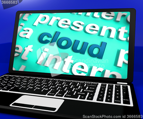 Image of Cloud On Laptop Shows Network Computing Or Networking Services