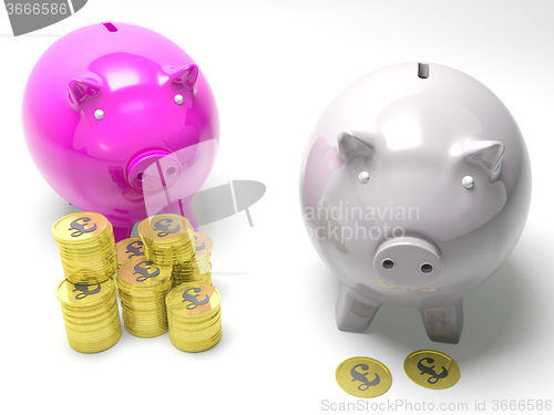 Image of Two Piggybanks Savings Show Britain Banking Accounts