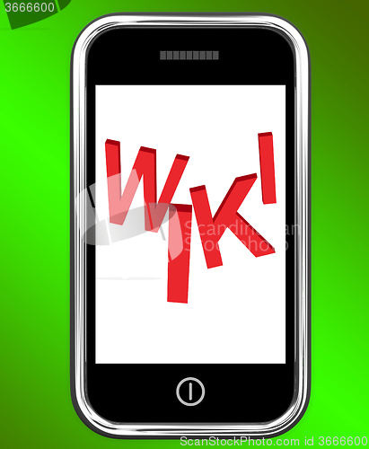 Image of Wiki On Phone Shows Online Information Knowledge Or Encyclopaedi