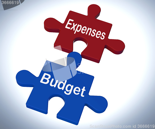 Image of Expenses Budget Puzzle Shows Company Bookkeeping And Balance