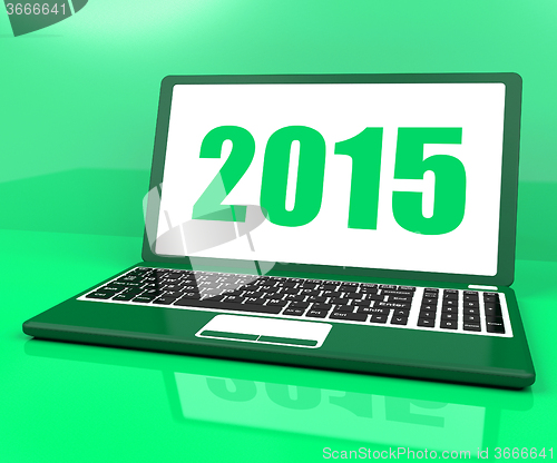 Image of Two Thousand And Fifteen On Laptop Shows Year 2015