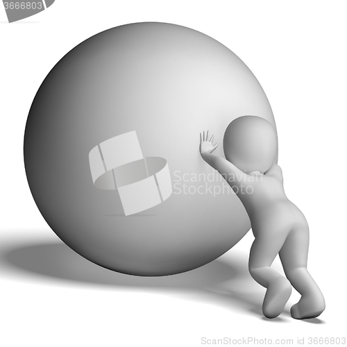 Image of Struggling Uphill Man With Ball Showing Determination