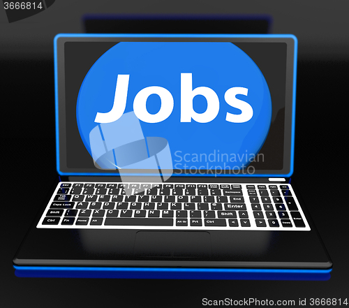 Image of Jobs On Laptop Shows Unemployment Jobless Or Hiring Online