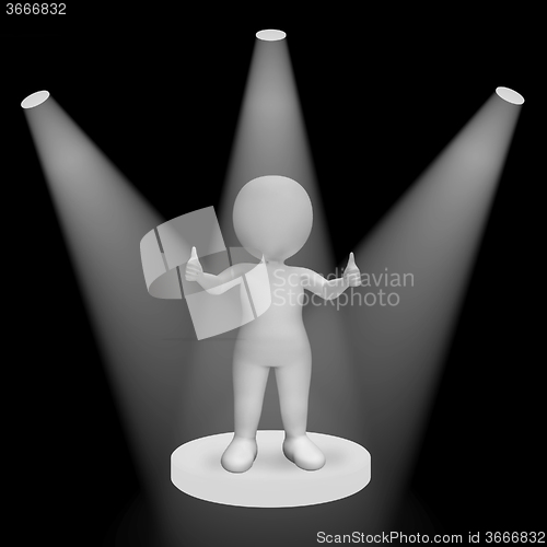 Image of White Spotlights On Thumbs Up Character Showing Fame And Perform