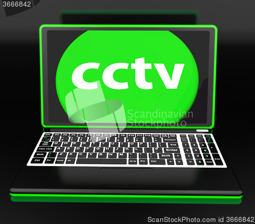 Image of CCTV Laptop Monitoring Shows Security Protection Or Online Surve