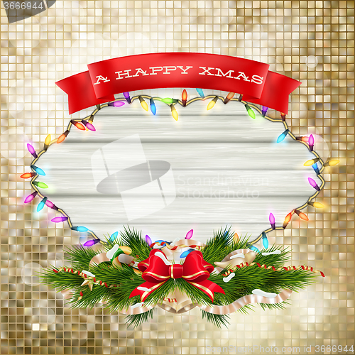 Image of Christmas Branches with golden baubles. EPS 10