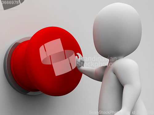 Image of Man Pushing Blank Red Button Shows Control