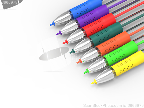 Image of Multicolored Pens On White Copyspace Shows Felt Pens With Copy S