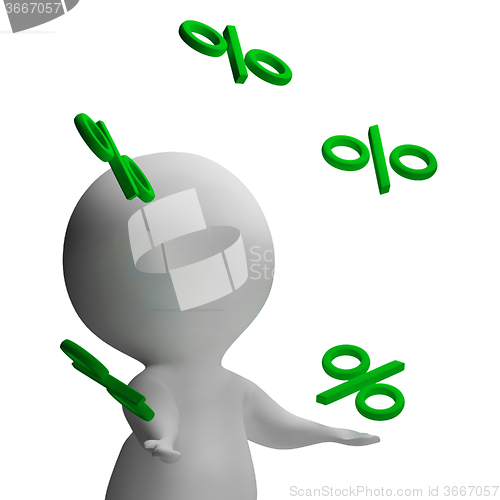 Image of Juggling Percent Sign With 3d Man Climbing Shows Percentage