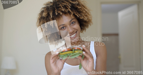 Image of Woman Having Breakfast In Bed