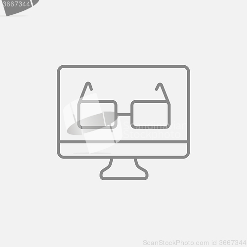 Image of Glasses on computer monitor line icon.