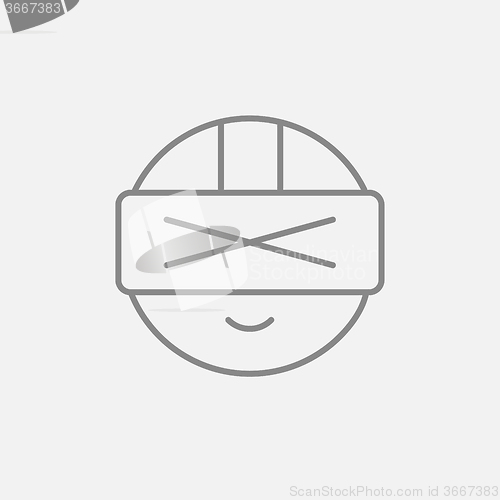 Image of Man wearing virtual reality headset line icon.