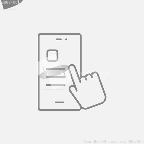 Image of Finger touching smartphone line icon.