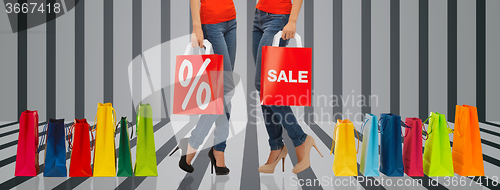 Image of close up of women with sale sign on shopping bag