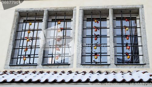 Image of The window of the house decorated to Christmas in Old Tallinn