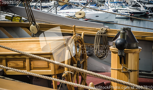 Image of Steering wheel of the ship. A workplace of the captain