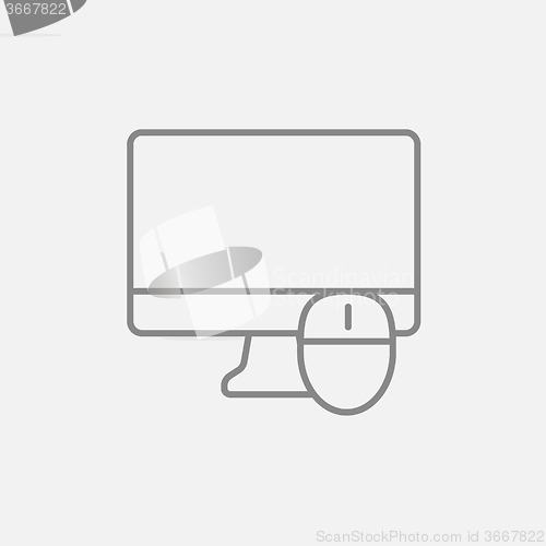 Image of Computer monitor and mouse line icon.
