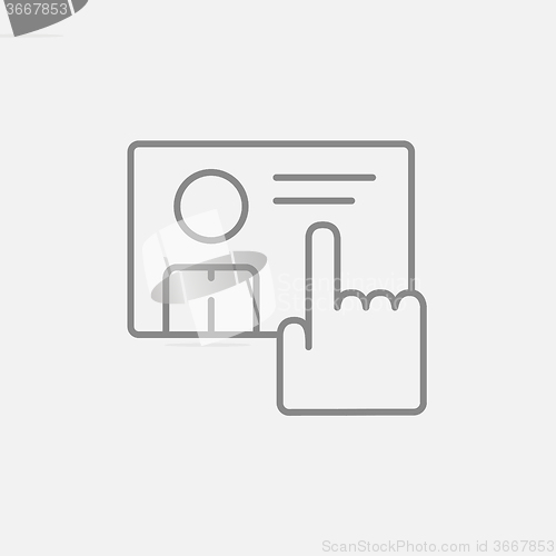 Image of Hand pushing touch screen button line icon.