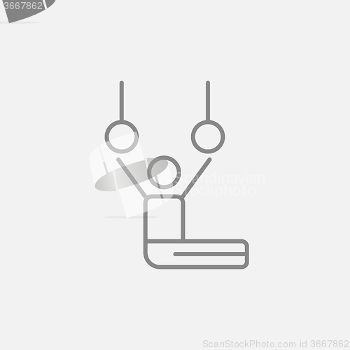 Image of Gymnast performing on stationary rings line icon.