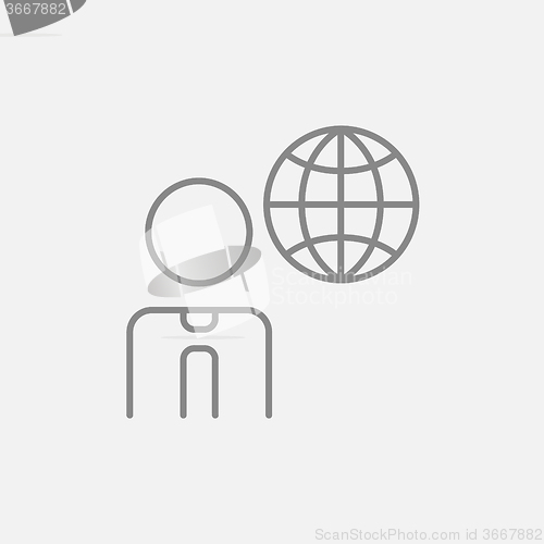 Image of Man with globe line icon.