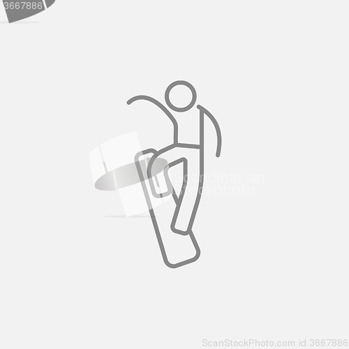 Image of Man snowboarding line icon.