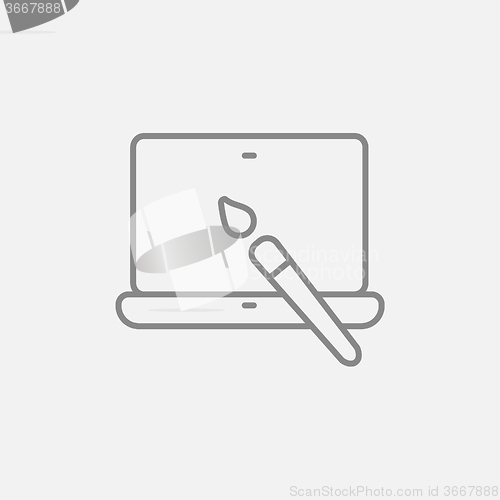Image of Laptop and brush line icon.