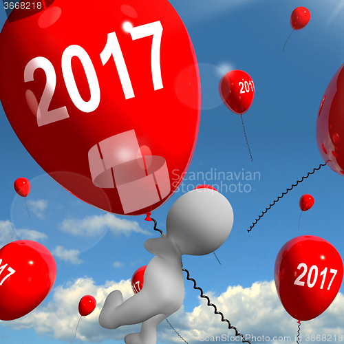Image of Two Thousand Seventeen on Balloons Shows Year 2017