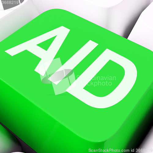 Image of Aid Key Shows Help Assist Or Assistance\r