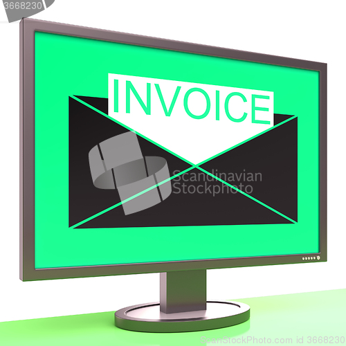 Image of Invoice In Envelope On Monitor Shows Receipts