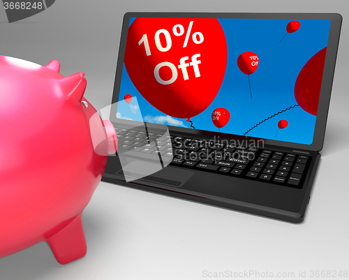 Image of Ten Percent Off On Laptop Shows Small Discounts