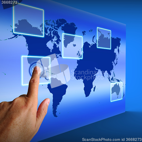 Image of World Map Buttons Show Worldwide Communication And Global Networ
