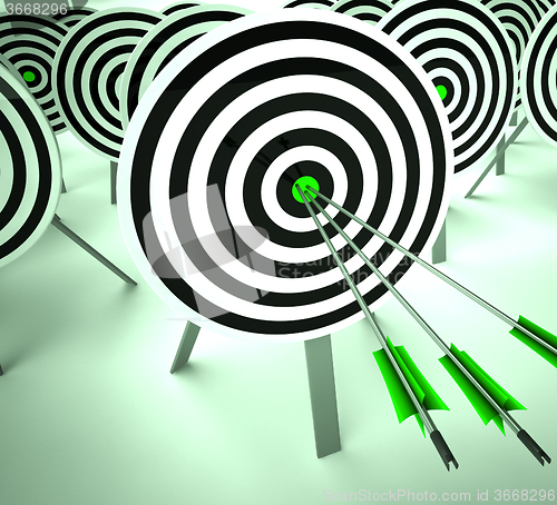 Image of Triple Target Shows Winning Strategy And Excellence