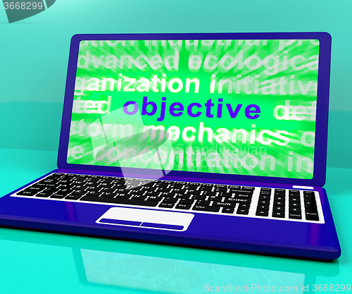 Image of Objective Laptop Shows Objectives Hope And Future Aims