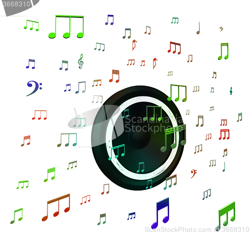 Image of Speaker And Musical Notes Shows Music Acoustics Or Sound System