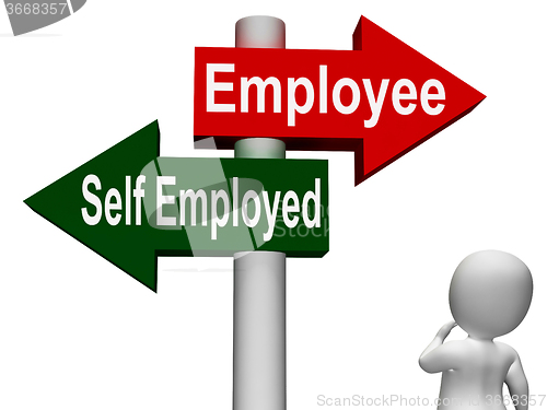 Image of Employee Self Employed Signpost Means Choose Career Job Choice