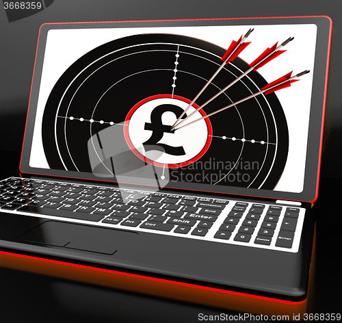 Image of Pound Symbol On Laptop Shows Britain Finances