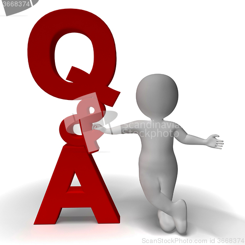 Image of Question and Answer Q&A Sign And 3d Character As Symbol For Supp