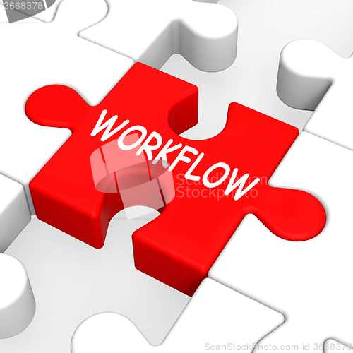 Image of Workflow Puzzle Shows Process Flow Or Procedure