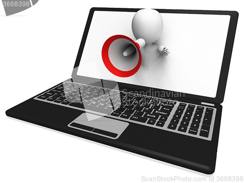 Image of Laptop Loud Hailer Shows Internet Announcements Messages Or Info