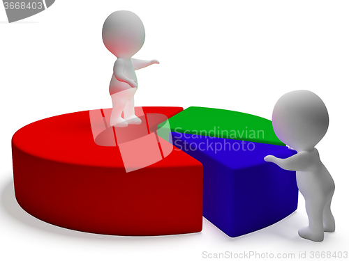 Image of Pie Chart And 3d Characters Representing Statistics Report