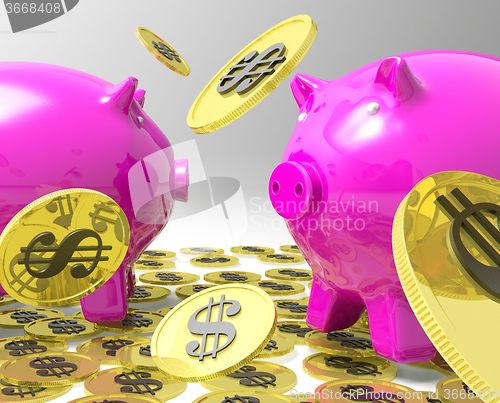 Image of Raining Coins On Piggybanks Shows American Profit