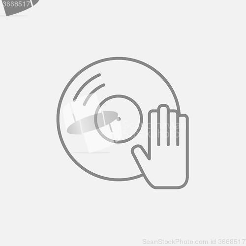 Image of Disc with dj hand line icon.
