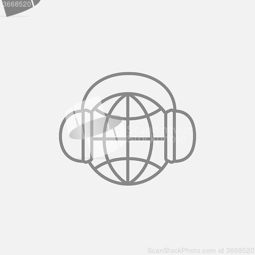 Image of Globe in headphones line icon.