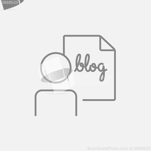 Image of Man and sheet with word blog line icon.