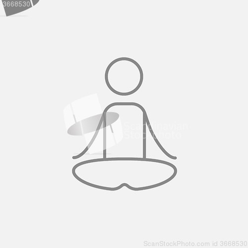 Image of Man meditating in lotus pose line icon.