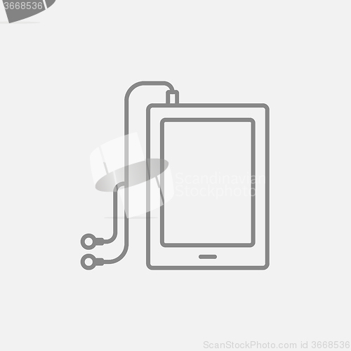Image of Tablet with headphones line icon.